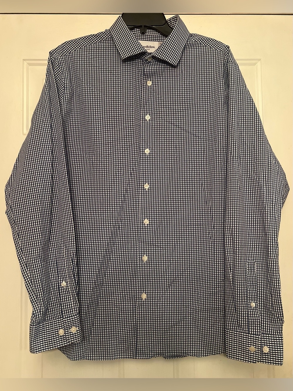 Goodfellow & Co Slim Fit Gingham Button-Up Dress Shirt Men's XL Blue & White - Picture 2 of 5